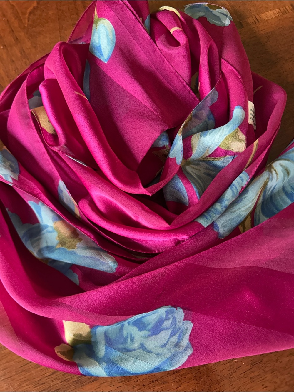 Laura Ashley Fuchsia Scarf with Blue Floral Print 11“ x 53“